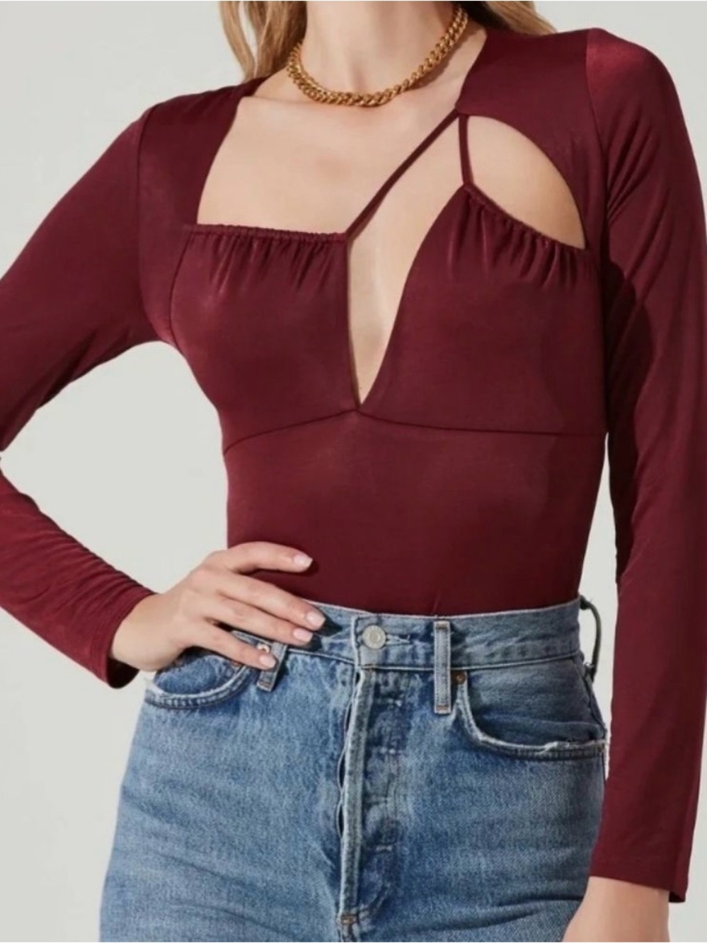 Astr Wine Red Long-Sleeve Bodysuit